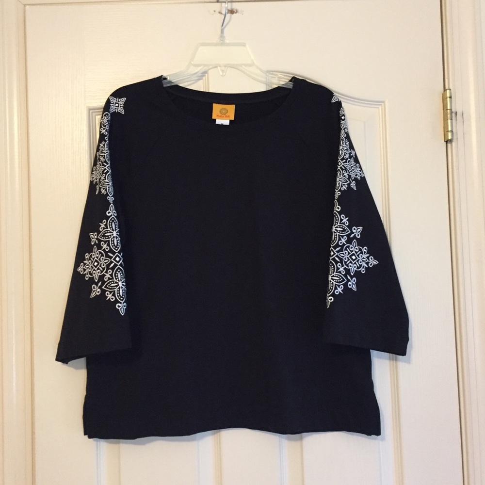 Ruby Rd. Black Embroidered 3/4 Sleeve Top